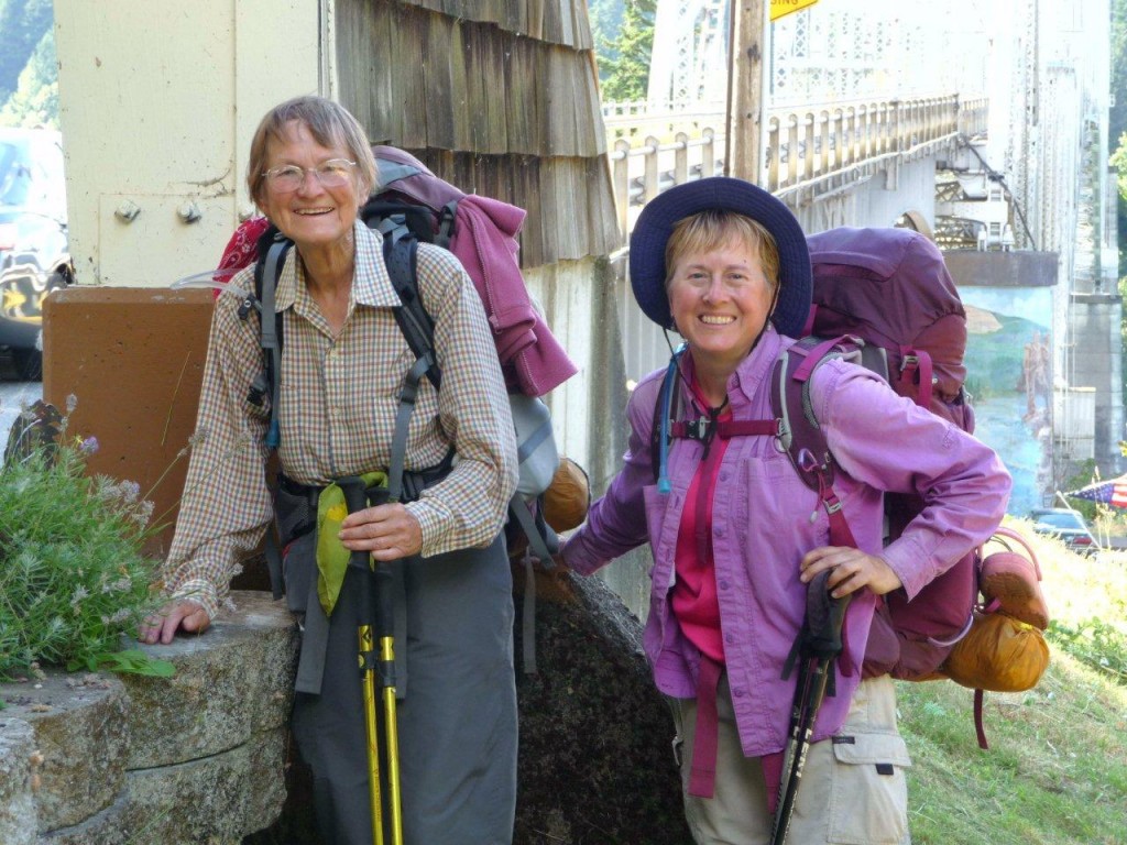 Alsie and Mary at Bridge of the Gods at the end of their walk across Oregon.