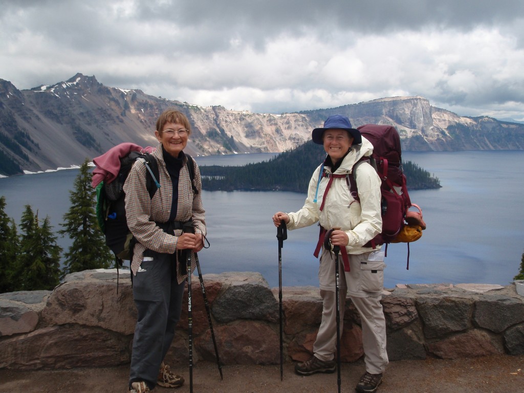 Alsie and Mary pause at an overlook at Crater Lake.